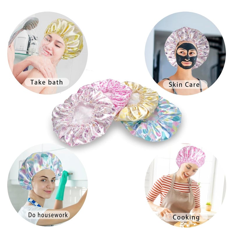 CHFONG Shower Caps for Women, 4 PCS Elastic and Reusable Bath Caps, Double Layers Shower Cap Reusable Waterproof, Bathing Shower Caps, Environmental Bath Hair Protection Cap - Bow - Image 5